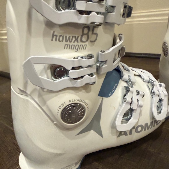 Women's White and Blue Atomic  Ski Race Boots - Picture 4 of 16